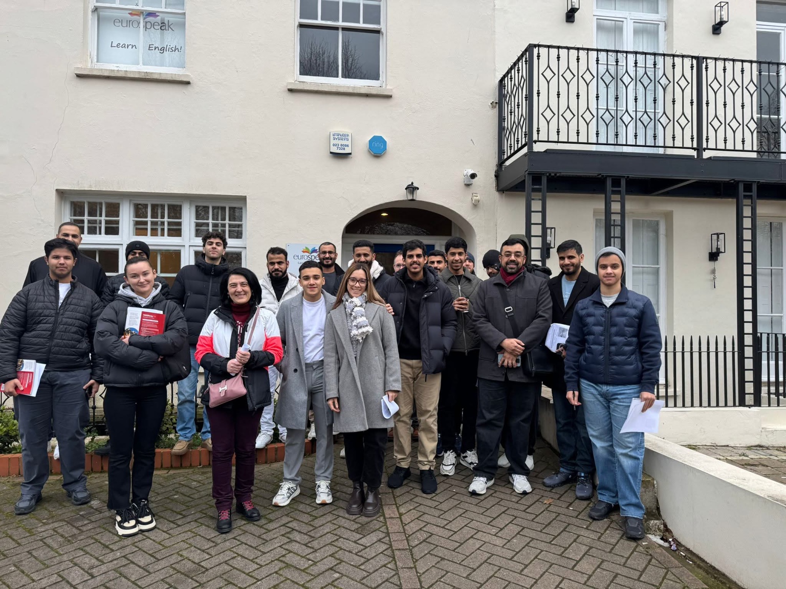 Students and staff outside Eurospeak House in Southampton