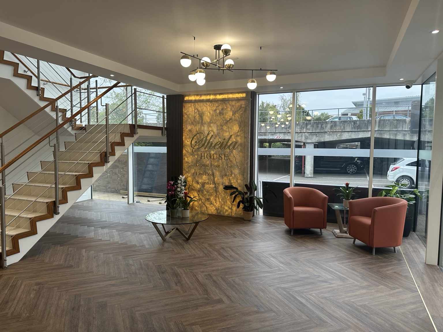 Completed entrance and reception at Sheila House